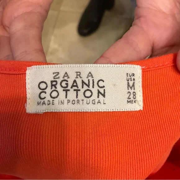 Zara Organic Cotton 3/4 Sleeve, Crew Neck T-Shirt, Bright Orang, Beautiful! Sz S - Picture 3 of 7